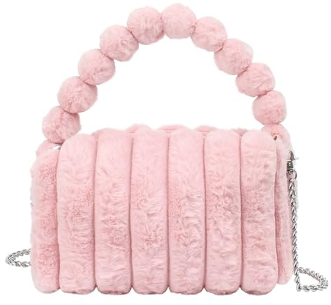 Pandalein Damen Kunstpelz Winter Clutch Flauschig Abendtasche Plüsch Handtasche Kette Umhängetasche Plüschtasche mit Reißverschluss für Hochzeit Wedding Prom Party