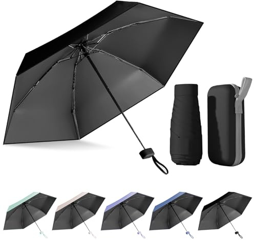 FESDMOH Mini Parapluie, Parapluie Pliant, Ombrelle Anti Uv, Mini Parapluie de Poche, Voyage, Poche Solide, avec Boîte de Rangement (Noir)