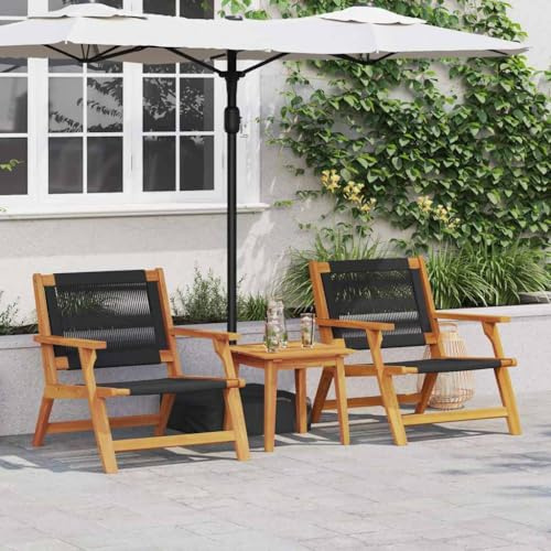 QJBSAVVA Gartenstühle 2er Set aus Massivholz Akazie 78 x 67 x 73 cm Braun Outdoor Relax-Stühle mit Schwarzen Seilsitzen Rustikales Design für Terrasse Garten und Balkon