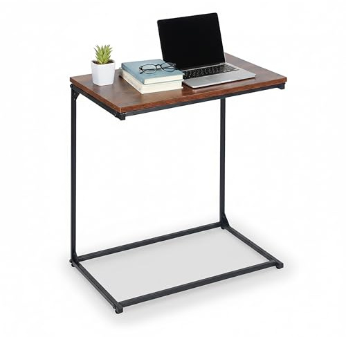 Relaxdays Tavolino, C-Form, Piano inclinabile, HLP: 66 x 55 x 35 cm, Laptop con Fermo, Nero/Marrone