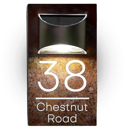 HOUSE SIGNS DIRECT - House Numbers Plaques With Solar Light House Signs Door Number For Wall With Light | Rust Effect Name Plaques For Outside