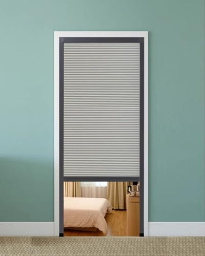 Concertina Door Grey Pull Down Folding Door - Blackout Non-woven Panel, Kitchen Laundry Room Accordion Louvre Shade Gate, 180cm Tall Roll up Screen(68x180cm/27x71in)