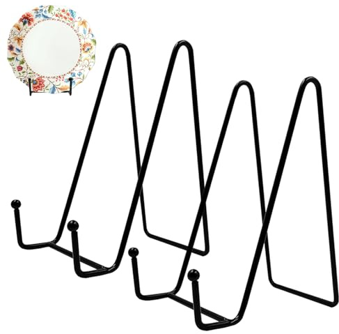 Display Ständer, 2 Stück 6 Zoll Metall Tellerständer Staffelei, Dekoteller Halterung,Eisen Staffelei fuer Teller,Plattenhalter Displayständer für Foto Kunst Teller Bücher Bild und Tabletop(Schwarz)