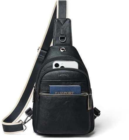 LATMAP 7L Damen Bauchtasche Sling Bag Damen PU Leder Cross Body Bag Klein Adjustable Strap Brusttasche Leicht Crossbag Travel Essentials