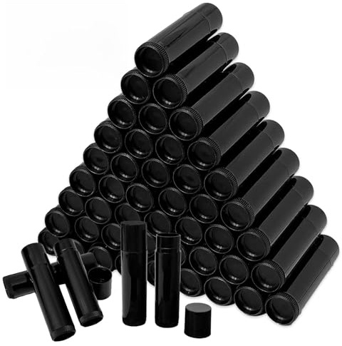 50 Stück Lippenstifthülsen Leer, Lippenstift Tubes, Wiederverwendbar Kunststoff Leer Lippenpflegestift Nachfüllbar mit Kappe für DIY Hausgemachte Lippenbalsams (Schwarz, 5g)