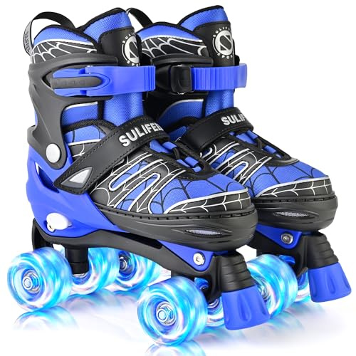 SULIFEEL Patines ajustables para niños de 3 a 5 a 8 a 6 a 12 con 4 tamaños de luz ajustable sobre ruedas, el mejor regalo para niños para principiantes, deportes de interior y exterior