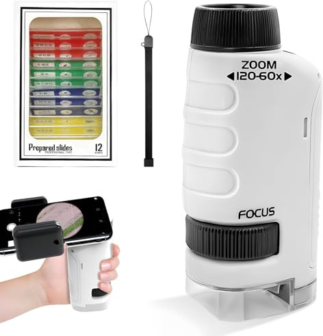60-120X Handmikroskop, Digitales Mikroskop für Kinder, Taschenmikroskop Kinder mit Led Licht, Kindermikroskop-Set Ab 6-12 Jahre - Mini Magnifying Glass - Kids Gartenspielzeug