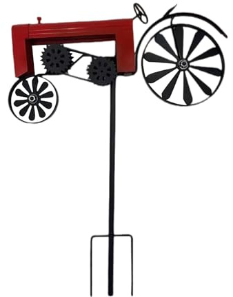 CCwoha Garden Windmill,Antique Iron Tractors Windmill Spinner Ground Stake Handcraft Garden Farm Decoration with Rotating Wheels for Landscape