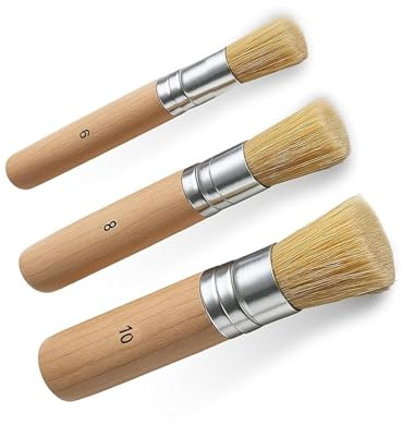 3 Pcs Natural Bristle Brush Set,Washable Bristles Stencil Brush,Stencil Brushes for Stenciling,StencilBrushes for Painting,DIY Art Crafts,Decorative Craft Projects,School Art Class