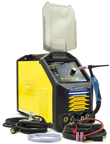 Magnum TIG AC DC Soldadora HF Encendido 200A Inverter | Soldadora de aluminio con pulso y LCD | Soldadoras TIG profesionales para acero inoxidable y cobre | Máquina de soldar MMA E-Hand