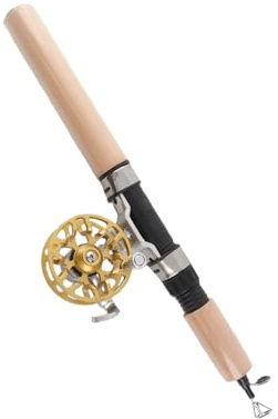 Tbest Canne à Pêche Télescopique de 26 Pouces avec Ensemble de Moulinets, Matériel de Pêche sur Glace Léger et Portable, Corps en Métal, Poignée Eva, Support en Céramique (Gold)