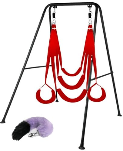 Sex Swing for Adults with Bracket | Love Swing Frame Stand Sex Swing Scaffold Beam Holder Floor Extremely Comfortable 200kg Red Sex Swing Luxury Leather Br(#10)