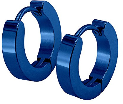2 kreolska kåpor av rostfritt stål gångjärn matt svart guld blå silver, storlek: Ø 14 mm/3 mm bred; färg: blå