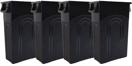 United Solutions Highboy Waste Container, 23 Gallon, Space Saving Slim Profile and Easy Trash Bag Removal, Indoor or Outdoor Use, Integrated Handles for Easy Carrying, 4-Pack, Black.