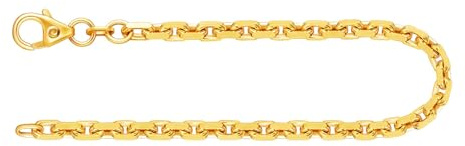EDELIND Feines Armband Damen Herren 333 375 585 Echt Gold 3 mm Ankerkette diamantiert 8 9 14K Gelbgold Armkette Goldarmband mit Schmuck Geschenkbox