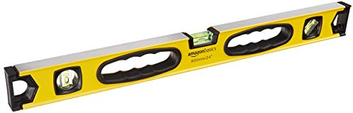 Amazon Basics 60.9 cm Shock Resistant Aluminum Alloy Magnetic Spirit Level Plumb/Level/180 90 45-Degree Bubbles, Yellow