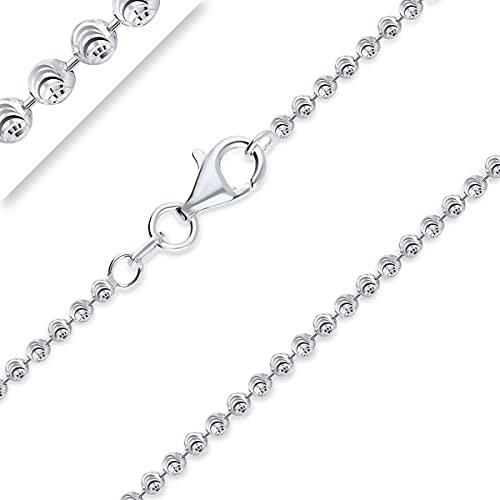 PLANETYS - Chaîne Maille Boule Moon Diamantée Argent 925/1000 Rhodié Largeur 2 mm Longueur: 50 cm