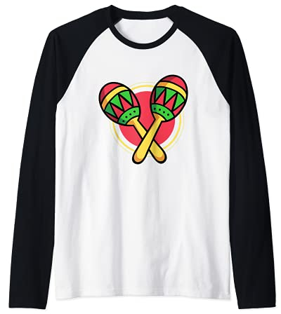 Musica Messicana Maracas Rumba Shaker Percussione Fiesta Maglia con Maniche Raglan