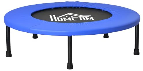 HOMCOM Cama Elástica Fitness Ø81 cm Trampolín de Acero con Borde Protector y 28 Resortes para Ejercicios en Interior y Exterior Carga 100 kg 81x81x22,5 cm Negro y Azul