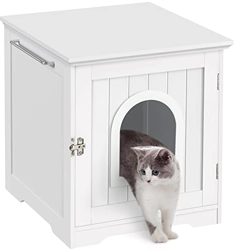 Yaheetech Katzenhaus Katzenhöhle Weiß geschlossene Katzentoilette mit Eingang & Handtuchhalterung Katzenklo Schrank für Katzen Hunde Haustier 48,5 x 51 x 51,5 cm, Weiß