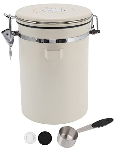 Luftdichte Kaffeedose, 304 Edelstahlventil, Gemahlener Kaffee, Tee, Lebensmittelbehälter mit Schaufel, Küchenbehälter (Große 1,8 l)