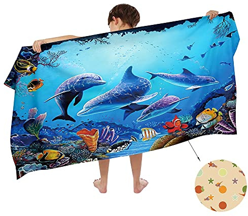 Ulticool Asciugamano in Microfibra per Bambini 140 x 70 cm - Delfino Acquario Dinosauro Blu - Leggero Asciugamano da Viaggio ad Asciugatura Rapida per Bagno, Spiaggia, Microfibra - Viaggio Spiaggia