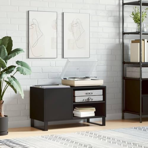 Prissent Mobile Porta Dischi Nero 85x38x48 cm in Legno Multistrato Basso Scaffale Porta CD Libreria Stretta