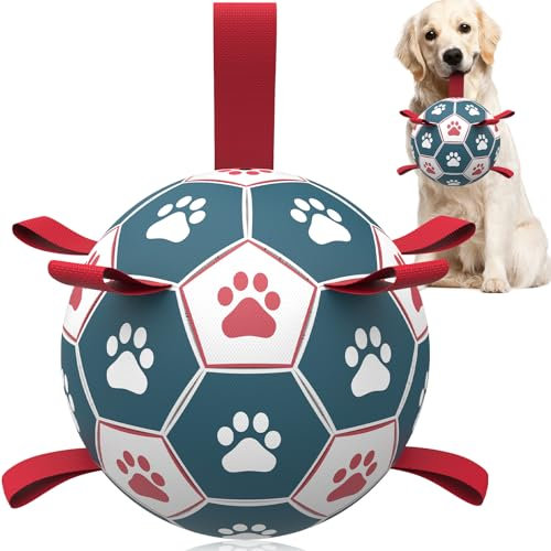 HETOO Dog Toys Extra Large Football with Straps, Interactive Dog Toys for Tug of War Durable Dog Balls for Large Dogs-Blue&Red (9 Inch)