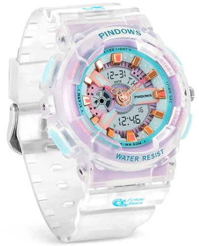 PINIDOUS Orologi da Donna Orologio per Studenti Adolescenti Impermeabile All'aperto Sport Digital Orologi Analogici con Cronometro Allarme Conto Alla Rovescia Doppio Display 7 Colori LED
