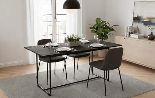 B&D home Esstisch Pius, ausziehbar 120-160 x 80 cm, 4-6 Personen Küchentisch Holztisch mit U Metallgestell für Esszimmer, Küche, modern Design, Marmor Optik, 11219-120-US-MSCH