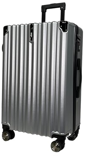 SIGN Hartschalen Reisekoffer Trolley ABS Tasche Leicht 4 Doppelrollen (Handgepäck-Mittel-Groß-Set) Nummernschloss (Silber, Handgepäck (55cm))