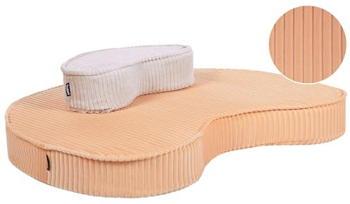 Beliani Set di 2 cuscini da terra in velluto a coste a forma di fagiolo rosa pesca e bianco