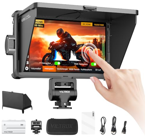 VILTROX DC-A1 kamerafält monitor pekskärm extern kameraskärm 2800 Nits hög ljusstyrka 7 tum 1920 x 1080 3D LUT med fläkt batteri solskydd för Sony Canon Nikon Fuji DSLR