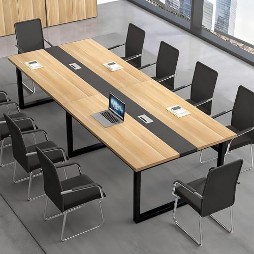 ZMHPLKH Mesa de conferencias - Mesa de reuniones para oficinas con gestión de Cables, Tablero de Madera Maciza y robustas Patas de Acero - Ideal para Salas de Juntas, Salas de formación y seminarios