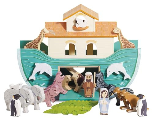 Le Toy Van - TV259 - Juego Educativo Arca de Noé, para Niños a Partir de 3 Años, 20 Animales Incluidos, con Personajes, Montessori, Juego Ecológico, Madera FSC, Colores al Agua, Petilou