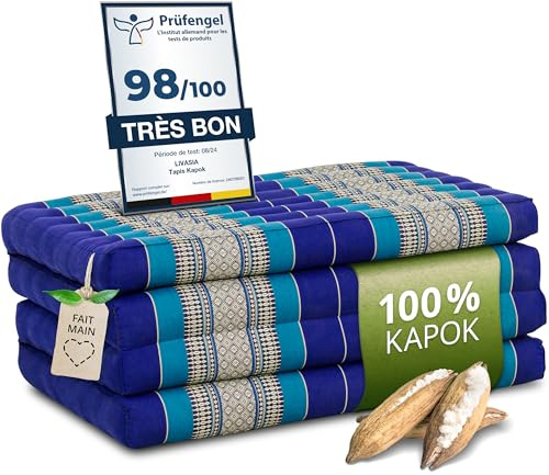 livasia Nachhaltige Klappmatratze aus Kapok - 200x80x8cm - Gästematratze, Faltbare Matratze für Van, ökologische Yogamatte, klappbares Gästebett, Liege für Garten und Balkon (Blau)