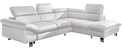 Mivano Divano angolare Driver dal design moderno, divano in pelle a forma di L, con pouf destro, include poggiatesta regolabili, 266 x 73 x 214 cm, ecopelle bianca