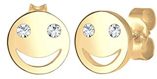 Elli Ohrringe Damen Smiley Face Motiv Verspielt mit Kristalle in 925 Sterling Silber
