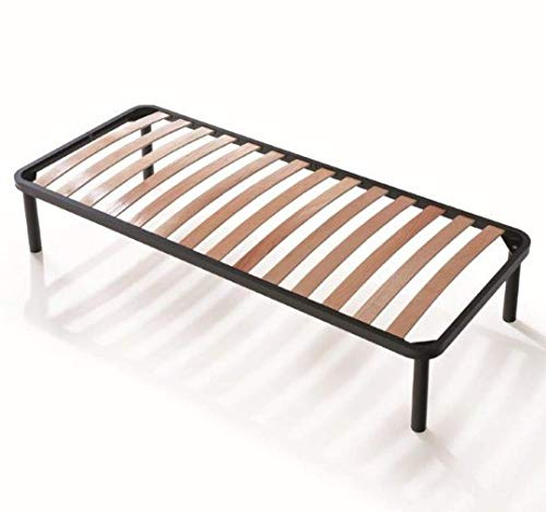 EVERGREENWEB Ram för enkelsäng, 75 x 190 cm, ortopedisk, stark sängram i järn med bokträribbor, sängbas, fullt monterad + 4 ben, för alla sängar och madrasser, förvaringsutrymme under sängen, Apple-sängbotten