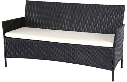 Mendler 3-Sitzer Sitzbank Halden - anthrazit, Kissen Creme | Gartenbank, Poly-Rattan