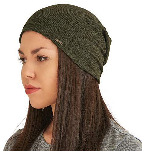 CHARM Mens Light Weight Summer Beanie - Womens Breathable Slouchy Beanie Knit Hat Baggy Slouch Cap Khaki