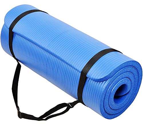BalanceFrom GoCloud 71x24 Inches Extra Thick Yoga Mat 1-Inch High-Density Foam – Roll-Up Exercise Pad with Double-Sided Non-Slip Surface and Carrying Strap for Pilates and Home Workouts