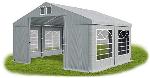 DAS COMPANY Festzelt Partyzelt Faltpavillon - Gartenpavillon Pavillon Grau Mit Seitenteilen - Wasserdichtes Stabiles PVC 560g/m² Universalzelt - Klappbarer Garten Lagerzelt Moskitonetz 4x4m MS/SD