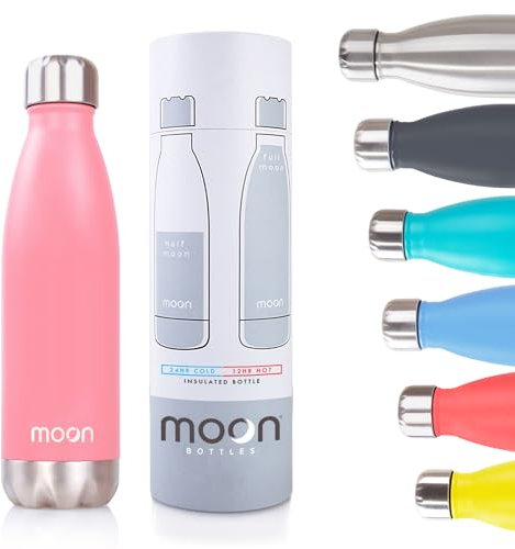moon bottles - Insulated Water Bottle That Lasts Forever - 18/8 Stainless Steel Vacuum Flask - Double Walled Drink Bottle - Thermal Metal Flasks, Leakproof, 24hrs Cold & 12 Hot (260ml, Soft Pink)