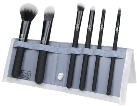 Moda Royal & Langnickel Pro Total Face - Set di pennelli da trucco con custodia, include cipria, fondotinta, ombretto angolare, smoky eye, eyeliner per sopracciglia e pennelli a punta, nero