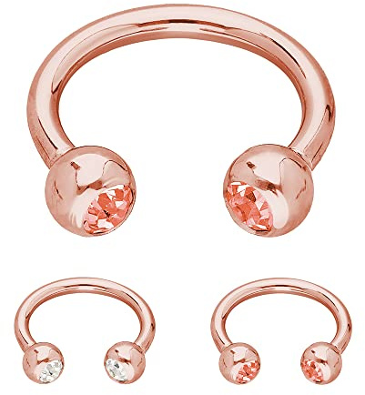 Treuheld® | Rosegoldenes Hufeisen Piercing Ring mit Kristallen