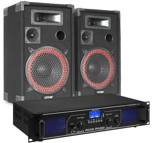 Fenton FPL500 Bluetooth Verstärker Set - 500Watt, 8 Zoll Lautsprecher Set mit integriertem MP3-Player, USB & SD, RCA AUX Eingänge inkl. Fernbedienung | 20,3 cm (8 Zoll) Tieftöner, 500 W Leistung, für Partys und Veranstaltungen, vielseitige Montage, solide Konstruktion