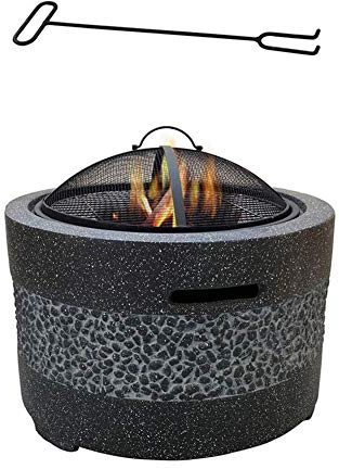 DTLEO Brasero de jardin 3 en 1 - Diamètre : 55,5 cm - Avec poignées - Brasero rond carré - Table portable d'extérieur avec tisonnier - Noir