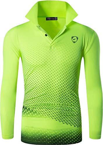 jeansian Men's Sport Long Sleeves Polo T-Shirts Wicking Running Tee Shirt LA300 GreenYellow M
