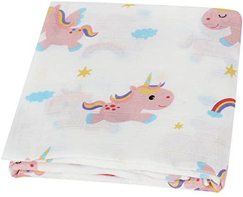 Babydecke, Baby Wickeldecke Schmusedecke Baby Swaddle Decke, Jungen und Mädchen Unisex Badetuch, 2 Schichten Bambus Baumwolle (Einhorn)